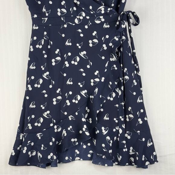Sunday Best White Cherry Print Navy Blue Ruffle Wrap Dress Size 00 Dainty Girly - Picture 3 of 9
